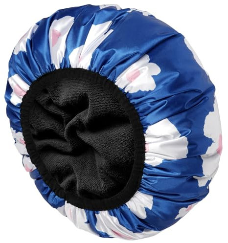 AOGOE Bonnet De Douche, Bonnet De Douche à Triple Couche Pour Les Femmes Avec Liner Microfibre, Bonnet De Douche Doublé De Serviette, Réutilisables, Imperméables Pour Toutes Les Longueurs De Cheveux