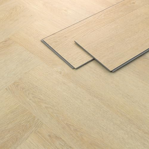 ML-Design Deluxe PVC-golv klick vinylplankor vinylgolv 61 cm x 12,8 cm x 4,2 mm tjocklek 4,2 mm 6,24 m²/80 plankor fiskbensmönster naturlig ek brun trälook halkfri vattentät belastningsklass 34