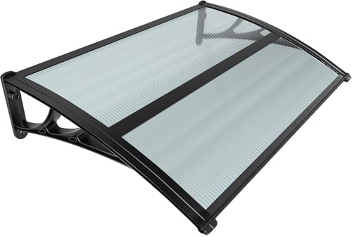 VOUNOT® Marquesinas Exterior para Puertas y Ventanas, 120 x 80 cm Tejadillo de Protección con Barra Central, Toldo Cubierta de Policarbonato en Jardín, Antracita