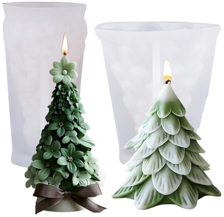 Junhui Stampo Candela Stampi in Silicone, 3D Forma di Albero di Natale Stampo per Candele in Silicone per Realizzare Candele, Saponi, Aromaterapia, 2 Pezzi