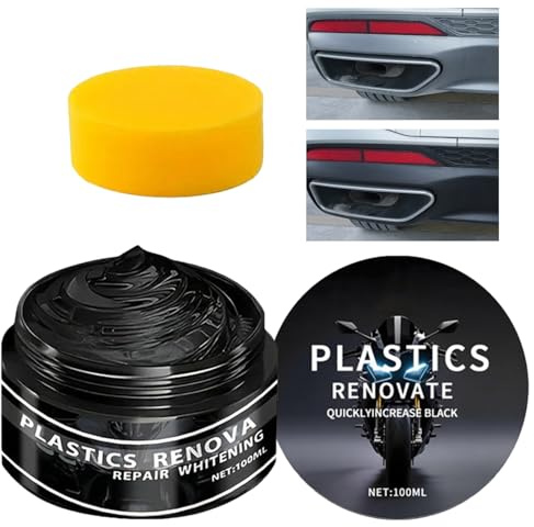 qixeuoa Cura della plastica nera dell'auto, rimozione dei graffi, pasta per auto, 100 ml, set di riparazione per interni auto, in plastica e pelle, per rimuovere la cera di riparazione con spugne