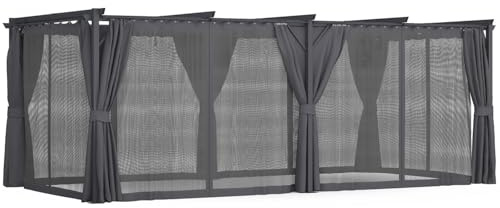 IDMarket - Pergola édition intégrale moustiquaire Toit rétractable 3x6 M et 6 Rideaux Gris