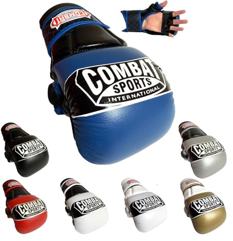 Combat Sports Max Strike - Guanti da allenamento MMA, guantoni da boxe con palmo aperto, per Muay Thai, kickboxing, arti marziali, guanti imbottiti senza dita per uomo e donna