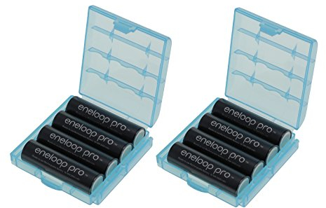 8er Pack Eneloop XX Pro Mignon Typ AA Akkus 2550 mAh (powered by eneloop Technology) HR-3UWXB (mind. 2450mAh) mit 2x hochwertigen Akkuboxen der Firma HEIBA Electronics