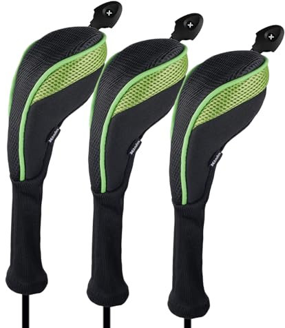 Andux 3 Pack Long Neck Golf Hybrid Club Head Covers Dial No. Tag CTMT-01 Black/Green