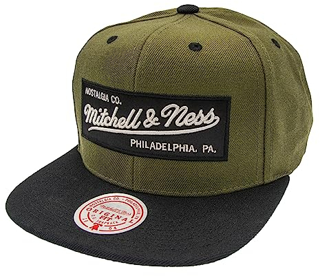 Mitchell & Ness 2 Tone Box Logo - Flat Visor Snapback Basecap, Olive-Black