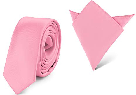 Ladeheid Set de Corbata Estrecha y Pañuelo Hombre SP/P (150cm x 5cm, 22cm x 22cm, Rosado)