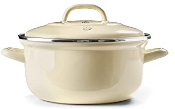 BK, Indigo rund emaljerad gryta med lock - 20 cm / 2,5 l, krämvit