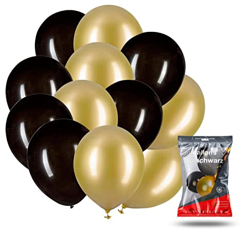 50x Luftballons gold/schwarz - Ø 35 cm für Geburtstag & Hochzeit & Party & Kindergeburtstag - Luft & Helium als Dekoration