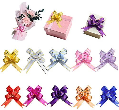 SIKAMARU Geschenkschleife, 100 Stück Bunt Geschenkschleifen Geschenk Schleife für Weihnachtsdeko, Weinflaschen Geschenkverpackung, Hochzeit und Geburtstag (100 Pack)