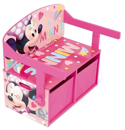 ARDITEX - Banc pupitre en Bois pour Enfants Convertible en Bureau avec Espace de Rangement inférieur Minnie Mouse de Disney - 60x47x56cm - Couleur Rose et Fuchsia - Idéal pour Chambre d’Enfant