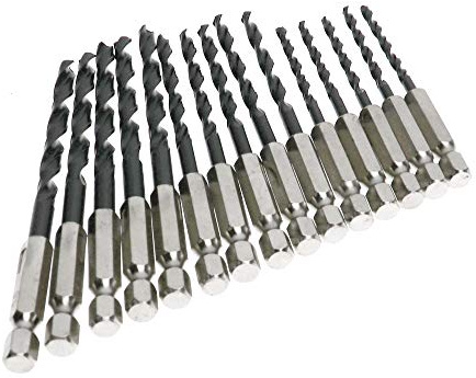 eMagTech Sechskantschaft Spiralbohrer HSS-Bohrer Set, 3mm / 4mm / 5mm 1/4 Sechskant Schaft, 15 Stück