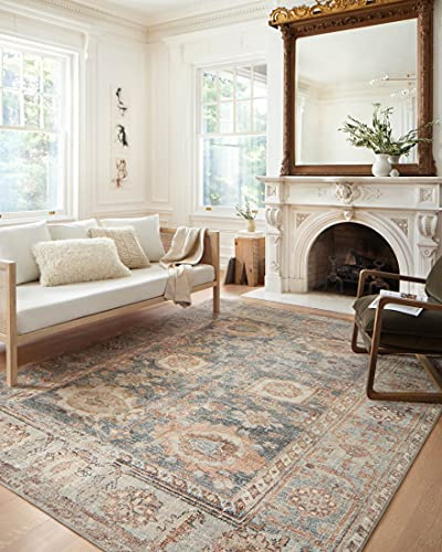 Loloi Margot Collection MAT-03 Ocean/Spice 7'-6 x 9'-6 Area Rug feat. CloudPile, No-Shed Easy Clean Large Patterned Area Rug for Living Room, Bedroom, Dining Area