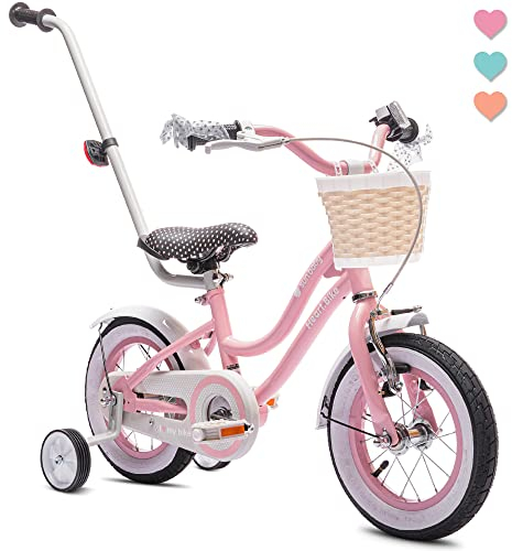 sun baby Mädchenfahrrad 12 Zoll Radgröße Heart Bike zur Auswahl, mit Abnehmbarer Schubstange, Kinderfahrrad für Mädchen von 2 bis 6 Jahre (Rosa, 12 Zoll)