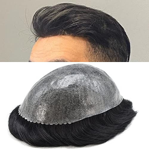 LYRICAL HAIR Toupee for Men Hair System Replacement Injected Poly Skin Mens Hairpiece Durable PU Wig for Men (8X10, #1 Jet Black-110% Light to Medium Density)