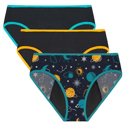 Neione Ragazza Mutande Ciclo Mestruale Flusso Abbondante Slip Mestruali Adolescenti Hipster Pacco da 3 Galaxy 10-12 Anni