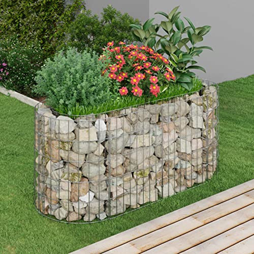 ZEYUAN Gabionen-Hochbeet, Kräuterspirale, Hochbeet Im Garten, Pflanzkübel, Pflanzsteine, Verzinktes Eisen 120x50x50 cm