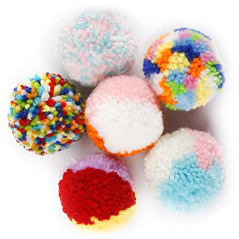 Interactive Cat Toy Set - 6 Soft & Colorful 5CM Pompon Balls for Kittens & Indoor Cats by GLADFRESIT