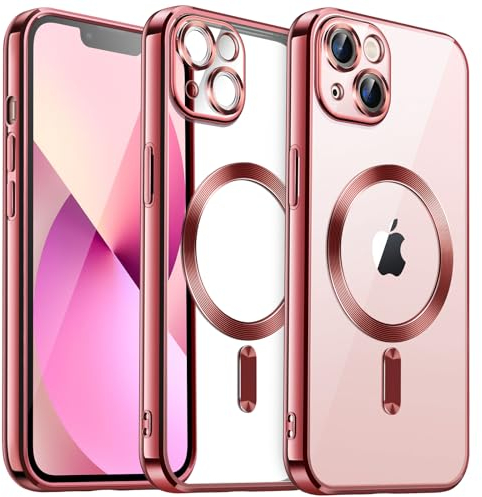 JETech Weiche Klar Hülle für iPhone 13 6,1 Zoll, Kameraschutz Vollständiger, Kompatibel mit MagSafe Kabellosem Laden, Stoßfest Elektroplattiert TPU Handyhülle (Rosa)