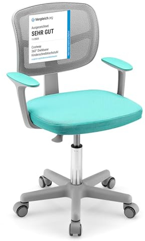COSTWAY Sedia per Scrivania per Bambini, Sedia per Computer con Altezza Regolabile, Ruote, Sedile Girevole a Rete, Mobile Ergonomica per Bambini 3-10 Anni (Menta verde)