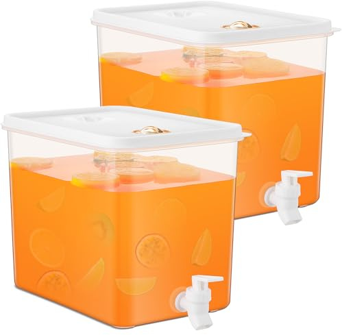 Domensi 2 Pack 2 Gallon Drink Dispenser for Fridge with Spigot Water Dispenser Leak Proof Lids Filter Screen Beverage Juice Container Sealed Plastic Lemonade Milk Cold Hot Drink Tea Jug for Party