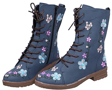 riou Stivaletti Stivali Invernali Scarpe da Donna Bassi Eleganti Anfibi Boot Anfibi Donna Bassi Stivali Donna Gambale Curvy Pianta Larga Comoda Chiusura Fodera Calda Suola Interna