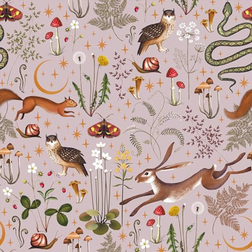 VEELIKE Pink Fairytale Forest Wallpaper Peel and Stick Moon Stars Mushroom Wallpaper Pink Contact Paper for Walls Nursery Bedroom 17.7''x118'' Removable Prepasted Woodland Vinyl Wallpaper for Bathroom