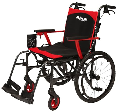 Journey SoLite C2 Ultra Lightweight Wheelchair for Adults & Seniors – Foldable Portable Manual Chair 250 Lb Capacity – Patterned Frame with Red Trim