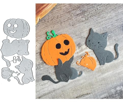 Halloween Pumpkin Cat Metal Die Cuts Cutting Dies, Halloween Cutting Dies Paper Cards Cutting Dies Cut Stencils for DIY Embossing Card Making Book Tags Decorative Paper Dies Scrapbooking