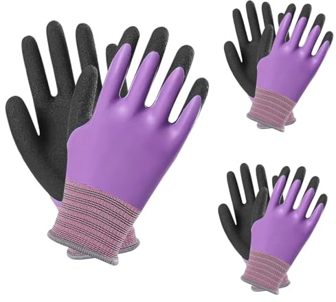 Jsdoin 3 Pairs Gardening Gloves Superior Grip Work Gloves Durable Comfortable Breathable Multipurpose for Gardening Construction, Logistics,Warehousing,Landscaping 3Pairs ((S)-Purple)