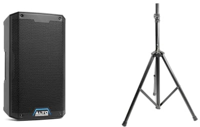 Alto Professional TS408-2000W 8 Active PA Speaker with 3 Channel Mixer, Bluetooth Streaming & Pyle Universal Speaker Stand - Floor Mount Holder, Heavy Duty Tripod, Adjustable Height 100-180 cm