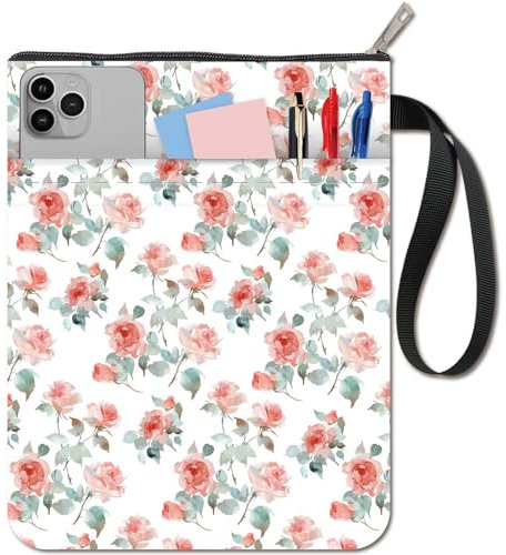 craspire Buchhülle Mit Blumenmuster Buchumschlag Mit Reißverschluss Und Zusätzlicher Hülle Wasserdicht Waschbar Rosa Blumenschutzhülle Tasche Für Taschenbücher Buchliebhaber Stofftasche Frauen