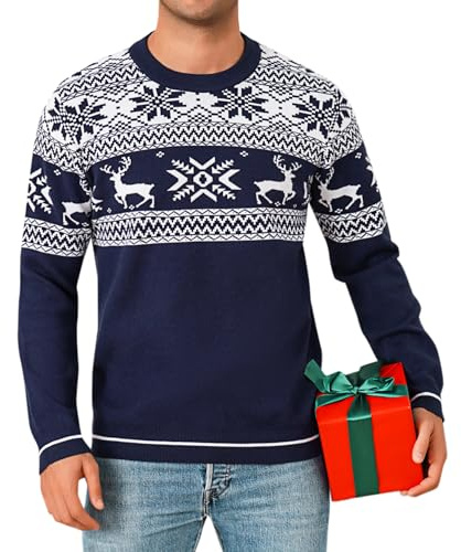 Jahetuul Natale Inverno Maglione Caldo Pullover Maglione Natalizio da Uomo Girocollo Casual Classico Renna Natalizia Maglione di Natale Invernale Elegante Maglioni di Natale