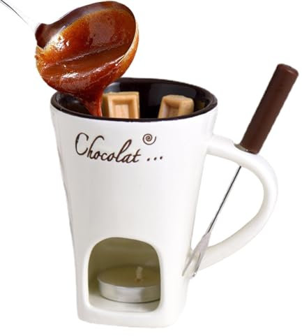 Keramisk chokladfonduemugg – 130 ml smörvärmare mugg med fonduegaffel, multifunktionell smältkanna | chokladsmör ost varm grytkopp, chokladsmältande muggar, enkel användning kompakt designmugg