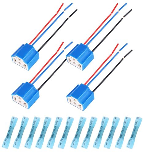 Taekooki 4 Stück Keramik H4 Sockel H4 9003 HB2, Scheinwerferstecker Lampensockel, Kabelbaum H4 auf 3 Pin Adapter, für Auto LKW Boot Marine Scheinwerfer Nebelscheinwerfer Nachrüstung