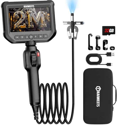 KAIWEETS Camera Endoscopique, 4.3 1080P HD Endoscope avec Molette de Défilement, Rotation Bidirectionnelle à 210 °, 2M Caméras D'inspection IP67 Étanche pour l'inspection Automobile et de Tuyaux
