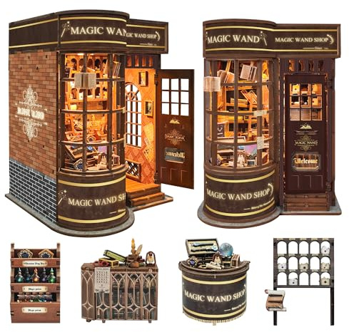 Joincon Book Nook Kit Tiny House DIY Kit for Adults and Beginners - Magical Bookshelf Decor with LED Light - Gift for Lovers, Family, Friends - Magic Wand Store (SQ-51)