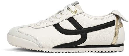 LUCKY STEP Zapatillas Ligeras Retro para Mujer - Diseño de Suela Fina Flexible y Malla Transpirable, Zapatos de Ocio para Caminar por la Ciudad y Hacer Deporte (Beige/Negro, 6US-36EU-3UK)