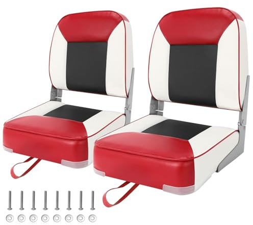 Boat Seats 2 Pack, Folding Boat Seat for Fishing, Waterproof Captain's Chair, Boat Seat 2 Pack, Suitable for Jon/Pontoon/Canoe/Bass Tracker Boat Seats - Unique Colour Design (Red/White)