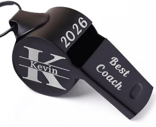 EDSG Personalised Whistles for Coach Personalised Thank You Teacher Gifts Engraved Sports Whistle with Lanyard for Teachers Coachers Referees Loud Whistle Thank You Gifts (Black, Design 2)