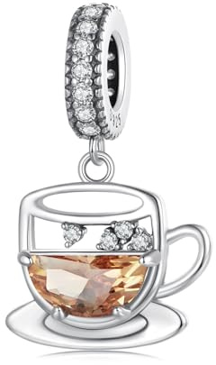 Kerraom Charm Ciondolo Argento 925 a Forma Tazza da Caffè Mini - Pendenti Charms Zirconi per Bracciali e Collane, Regalo Donna per Compleanno Gioielli