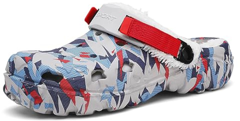 Zuecos de invierno para hombre con forro cálido – Zuecos de Eva forrados en diseño de camuflaje con correa ajustable, antideslizantes y ligeros – Cómodos zapatos para exterior e interior para otoño e