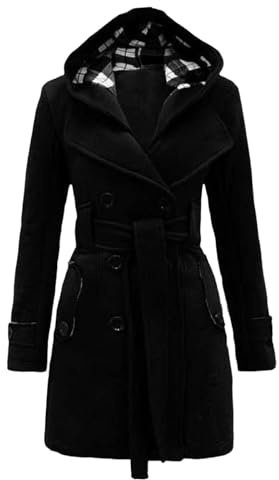 Generisch - Cappotto invernale da donna in lana, trench doppio petto, lungo, autunno inverno, pile, calda, foderata, pelliccia sintetica, cappotto invernale, parka invernale, mantello lungo con