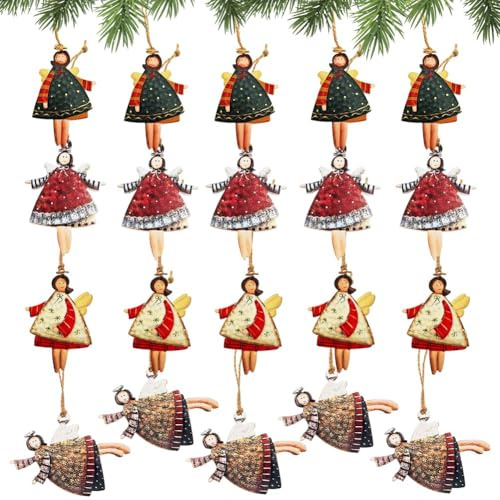 Colgantes de Ángel de Navidad de Madera Ángel de la Guarda Regalo 40 Piezas, Decoración Navideña Ángel de la Guarda Regalo Adornos para el Árbol de Navidad para Colgar, Decoraciones