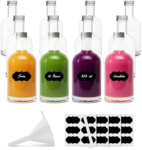 Amajoy 12 bottiglie vuote di vetro Nocturne da 350 ml, con tappo a vite, bottiglia di vino, aceto e olio da riempire