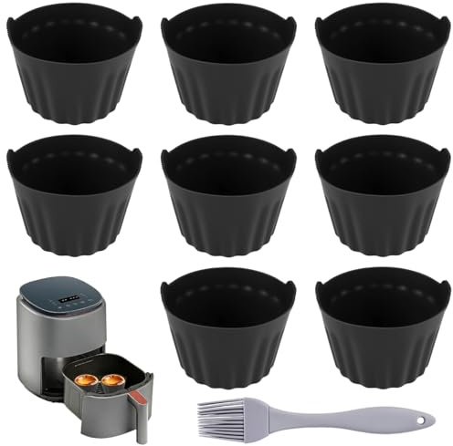 8 Piezas Moldes de Silicona Airfryer para Huevos, Moldes Silicona Air Fryer con Pincel Cocina, antiadherentes y sin BPA, Molde Silicona Freidora de Aire para Cupcakes, Magdalenas, Pasteles y Huevos