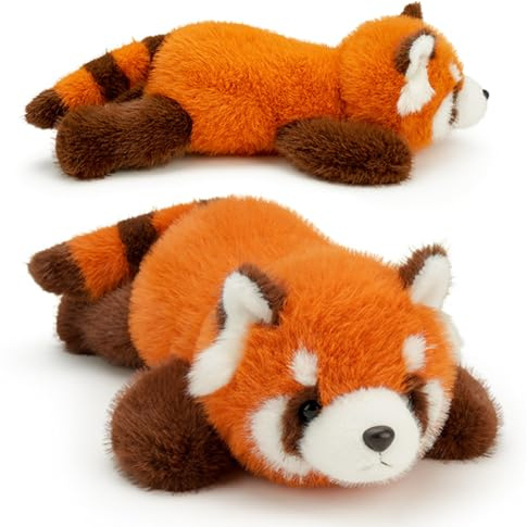 JynxtoyZeal Peluche Panda Rojo,Peluche Panda Rojo Tumbado,Cojín de Peluche Suave y Esponjoso para Decoración Hogar,Oficina,Dormitorio,Sofá,Coche-35cm