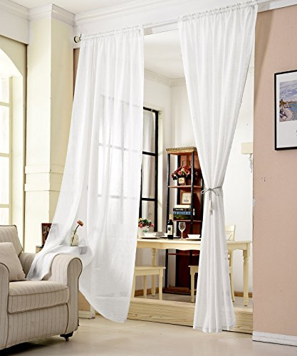 WOLTU Gardinen, Leinenvorhang für Wohnzimmer Kinderzimmer Schlafzimmer, mit Kräuselband, transparent, 140 x 225 cm, Weiß