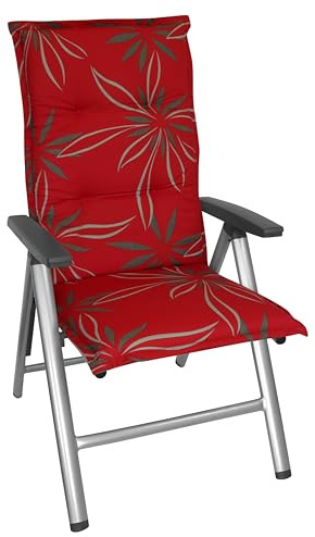 DILUMA Hochlehner Auflage Naxos für Gartenstühle 118x49 cm Blume Rot - 6 cm Starke Premium Stuhlauflage mit Komfortschaumkern - Sitzauflage Made in EU