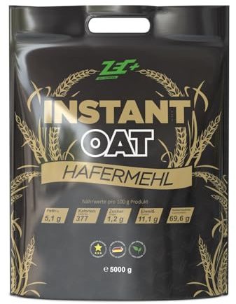 ZEC+ Instant Oats - 5kg, instantisiertes Hafermehl aus Hafervollkornmehl, feine Haferflocken gemahlen, für Shakes, Porridge, Pancakes & Backen, Kohlenhydratquelle, 68 g Kohlenhydrate pro 100 g